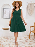 SHOWMALL Plus Summer Dresses for Women Sleeveless Casual Loose Button Down Midi Dress with Pockets
