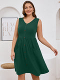 SHOWMALL Plus Summer Dresses for Women Sleeveless Casual Loose Button Down Midi Dress with Pockets