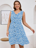 SHOWMALL Plus Summer Dresses for Women Sleeveless Casual Loose Button Down Midi Dress with Pockets