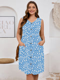 SHOWMALL Plus Summer Dresses for Women Sleeveless Casual Loose Button Down Midi Dress with Pockets
