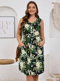 SHOWMALL Plus Summer Dresses for Women Sleeveless Casual Loose Button Down Midi Dress with Pockets