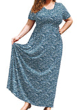 SHOWMALL Women's Plus Size Maxi Dress with Pockets Short Sleeve Scoop Neck Casual Summer & Wedding Guest Dress