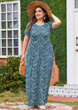 SHOWMALL Women's Plus Size Maxi Dress with Pockets Short Sleeve Scoop Neck Casual Summer & Wedding Guest Dress