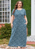 SHOWMALL Women's Plus Size Maxi Dress with Pockets Short Sleeve Scoop Neck Casual Summer & Wedding Guest Dress