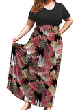 SHOWMALL Women's Plus Size Maxi Dress with Pockets Short Sleeve Scoop Neck Casual Summer & Wedding Guest Dress