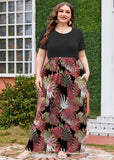 SHOWMALL Women's Plus Size Maxi Dress with Pockets Short Sleeve Scoop Neck Casual Summer & Wedding Guest Dress