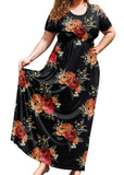 SHOWMALL Women's Plus Size Maxi Dress with Pockets Short Sleeve Scoop Neck Casual Summer & Wedding Guest Dress