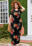 SHOWMALL Women's Plus Size Maxi Dress with Pockets Short Sleeve Scoop Neck Casual Summer & Wedding Guest Dress