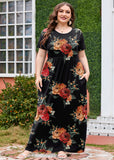 SHOWMALL Women's Plus Size Maxi Dress with Pockets Short Sleeve Scoop Neck Casual Summer & Wedding Guest Dress