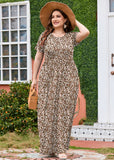 SHOWMALL Women's Plus Size Maxi Dress with Pockets Short Sleeve Scoop Neck Casual Summer & Wedding Guest Dress