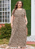 SHOWMALL Women's Plus Size Maxi Dress with Pockets Short Sleeve Scoop Neck Casual Summer & Wedding Guest Dress