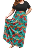 SHOWMALL Women's Plus Size Maxi Dress with Pockets Short Sleeve Scoop Neck Casual Summer & Wedding Guest Dress