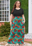 SHOWMALL Women's Plus Size Maxi Dress with Pockets Short Sleeve Scoop Neck Casual Summer & Wedding Guest Dress