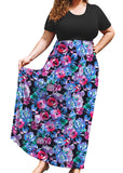 SHOWMALL Women's Plus Size Maxi Dress with Pockets Short Sleeve Scoop Neck Casual Summer & Wedding Guest Dress