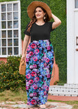 SHOWMALL Women's Plus Size Maxi Dress with Pockets Short Sleeve Scoop Neck Casual Summer & Wedding Guest Dress