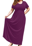 SHOWMALL Women's Plus Size Maxi Dress with Pockets Short Sleeve Scoop Neck Casual Summer & Wedding Guest Dress