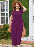 SHOWMALL Women's Plus Size Maxi Dress with Pockets Short Sleeve Scoop Neck Casual Summer & Wedding Guest Dress