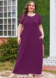 SHOWMALL Women's Plus Size Maxi Dress with Pockets Short Sleeve Scoop Neck Casual Summer & Wedding Guest Dress