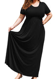 SHOWMALL Women's Plus Size Maxi Dress with Pockets Short Sleeve Scoop Neck Casual Summer & Wedding Guest Dress