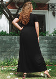SHOWMALL Women's Plus Size Maxi Dress with Pockets Short Sleeve Scoop Neck Casual Summer & Wedding Guest Dress
