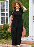 SHOWMALL Women's Plus Size Maxi Dress with Pockets Short Sleeve Scoop Neck Casual Summer & Wedding Guest Dress