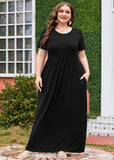 SHOWMALL Women's Plus Size Maxi Dress with Pockets Short Sleeve Scoop Neck Casual Summer & Wedding Guest Dress