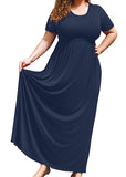 SHOWMALL Women's Plus Size Maxi Dress with Pockets Short Sleeve Scoop Neck Casual Summer & Wedding Guest Dress
