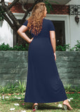 SHOWMALL Women's Plus Size Maxi Dress with Pockets Short Sleeve Scoop Neck Casual Summer & Wedding Guest Dress