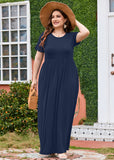 SHOWMALL Women's Plus Size Maxi Dress with Pockets Short Sleeve Scoop Neck Casual Summer & Wedding Guest Dress