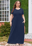 SHOWMALL Women's Plus Size Maxi Dress with Pockets Short Sleeve Scoop Neck Casual Summer & Wedding Guest Dress