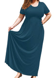 SHOWMALL Women's Plus Size Maxi Dress with Pockets Short Sleeve Scoop Neck Casual Summer & Wedding Guest Dress