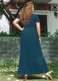 SHOWMALL Women's Plus Size Maxi Dress with Pockets Short Sleeve Scoop Neck Casual Summer & Wedding Guest Dress