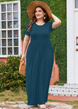 SHOWMALL Women's Plus Size Maxi Dress with Pockets Short Sleeve Scoop Neck Casual Summer & Wedding Guest Dress