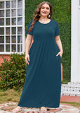 SHOWMALL Women's Plus Size Maxi Dress with Pockets Short Sleeve Scoop Neck Casual Summer & Wedding Guest Dress