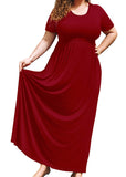 SHOWMALL Women's Plus Size Maxi Dress with Pockets Short Sleeve Scoop Neck Casual Summer & Wedding Guest Dress