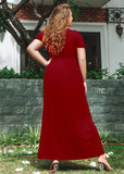 SHOWMALL Women's Plus Size Maxi Dress with Pockets Short Sleeve Scoop Neck Casual Summer & Wedding Guest Dress