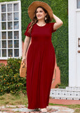 SHOWMALL Women's Plus Size Maxi Dress with Pockets Short Sleeve Scoop Neck Casual Summer & Wedding Guest Dress