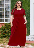 SHOWMALL Women's Plus Size Maxi Dress with Pockets Short Sleeve Scoop Neck Casual Summer & Wedding Guest Dress