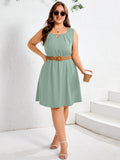 SHOWMALL Plus Size Sleeveless Summer Dress for Women, Keyhole Cutout Pleated Neck A-Line Dress with Pockets, Soft Casual Sun Dress