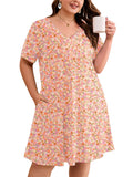 SHOWMALL Women's Plus Size Nightgown Short Sleeve Sleepwear Sleep Dress