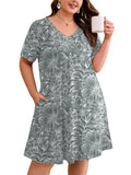 SHOWMALL Women's Plus Size Nightgown Short Sleeve Sleepwear Sleep Dress