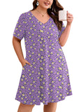 SHOWMALL Women's Plus Size Nightgown Short Sleeve Sleepwear Sleep Dress