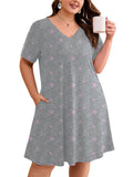SHOWMALL Women's Plus Size Nightgown Short Sleeve Sleepwear Sleep Dress