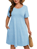SHOWMALL Women's Plus Summer Dresses Short Sleeves Casual Midi Dress with Pockets