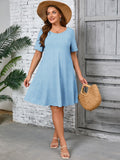 SHOWMALL Women's Plus Summer Dresses Short Sleeves Casual Midi Dress with Pockets