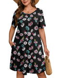 SHOWMALL Women's Plus Summer Dresses Short Sleeves Casual Midi Dress with Pockets