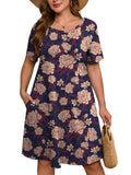 SHOWMALL Women's Plus Summer Dresses Short Sleeves Casual Midi Dress with Pockets