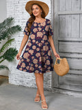SHOWMALL Women's Plus Summer Dresses Short Sleeves Casual Midi Dress with Pockets