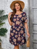 SHOWMALL Women's Plus Summer Dresses Short Sleeves Casual Midi Dress with Pockets