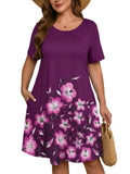 SHOWMALL Women's Plus Summer Dresses Short Sleeves Casual Midi Dress with Pockets